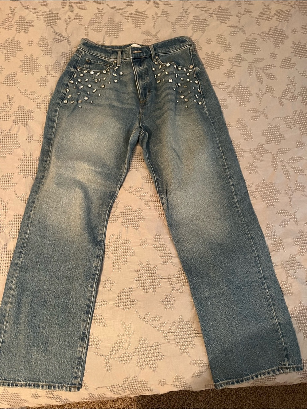 LOFT Light Wash Straight-Leg Jeans with Stud Detailing